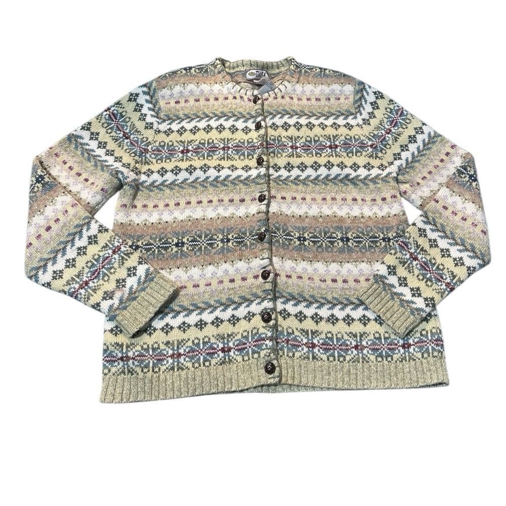 Vintage Tiara International Fair Isle Button-Up Sweater Size Medium